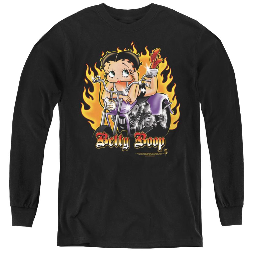 Betty Boop Biker Flames Boop Youth Long-Sleeve T-Shirt