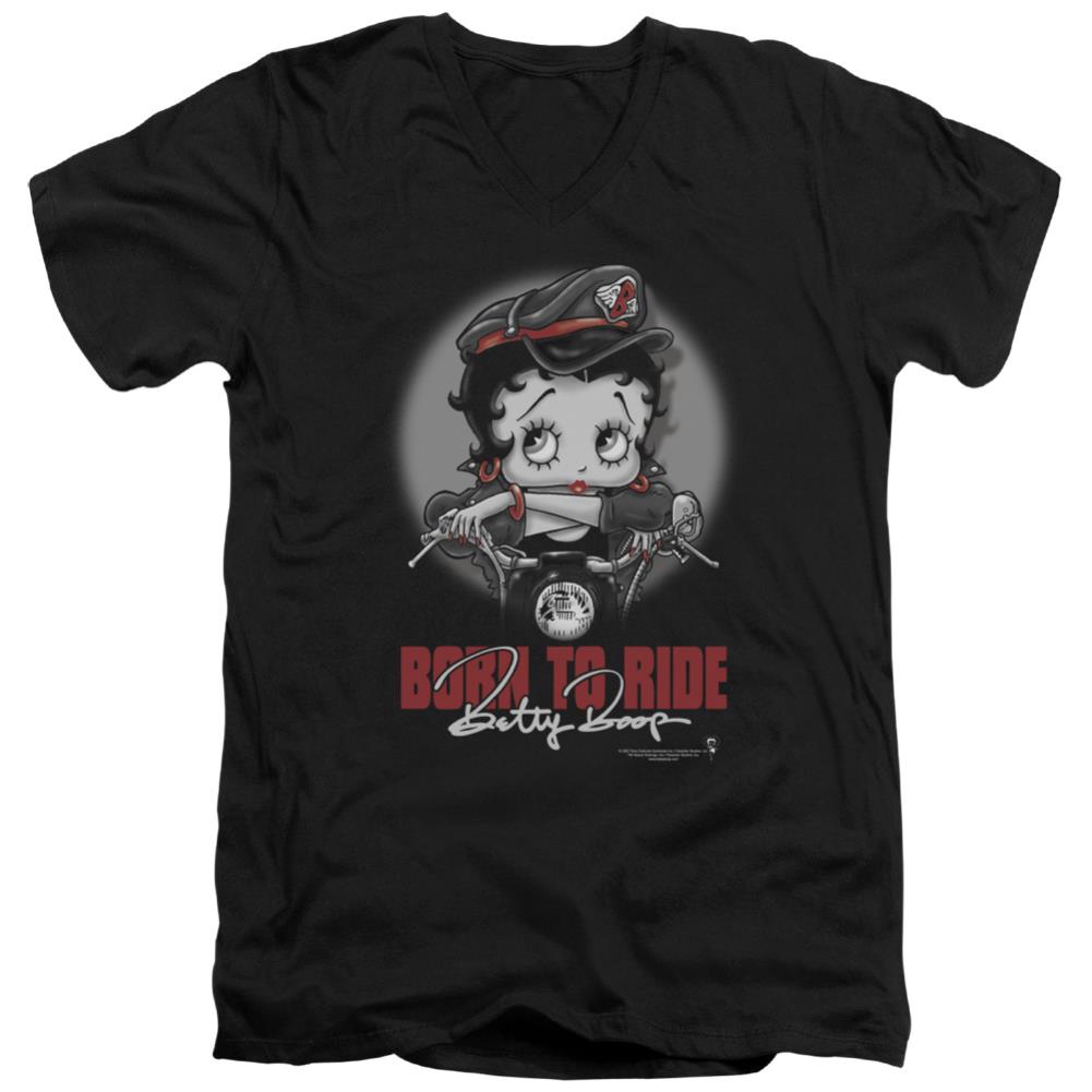 Betty Boop Born To Ride Men's 30/1 Cotton Slim V-Neck T-Shirt