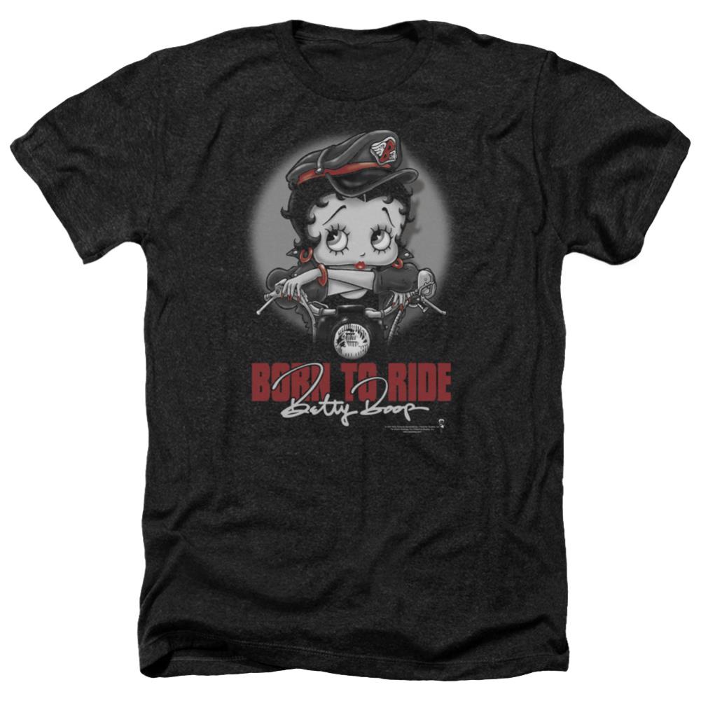 Betty Boop Born To Ride Men's 30/1 Heather 60 40 Poly Short-Sleeve T-Shirt