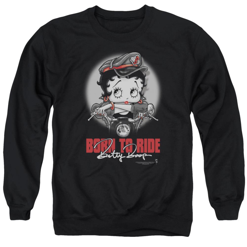 Betty Boop Born To Ride Men's Crewneck 50 50 Poly Long-Sleeve T-Shirt