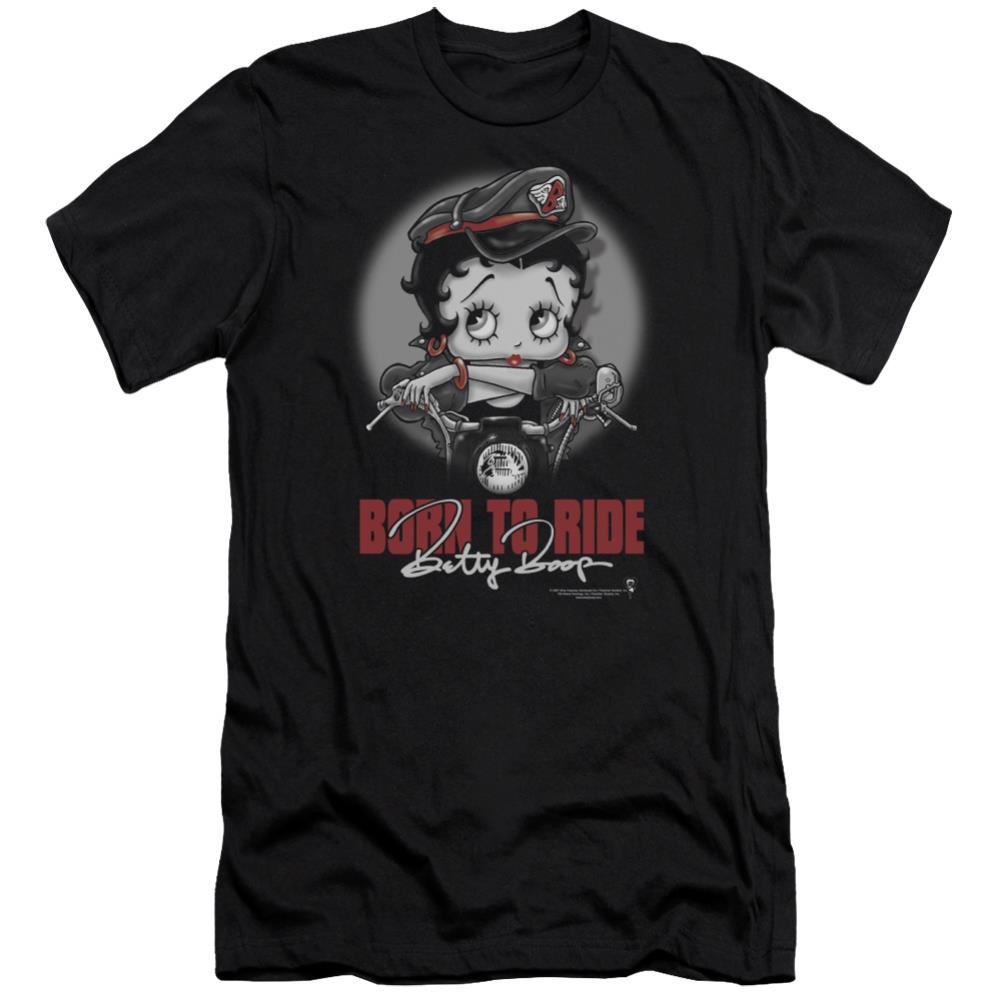Betty Boop Born To Ride Men's Ultra-Soft 30/1 Cotton Slim Short-Sleeve T-Shirt