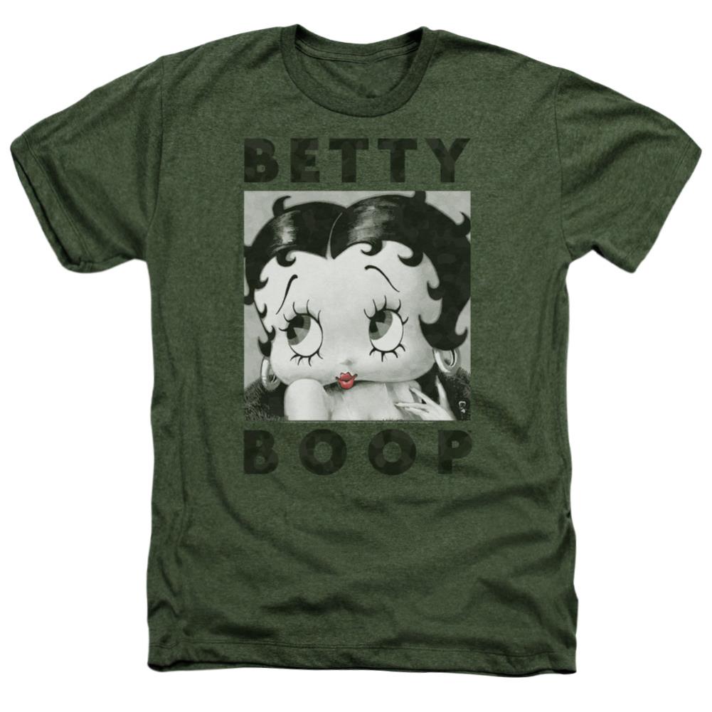 Betty Boop Camo Glamour Men's 30/1 Heather 60 40 Poly Short-Sleeve T-Shirt