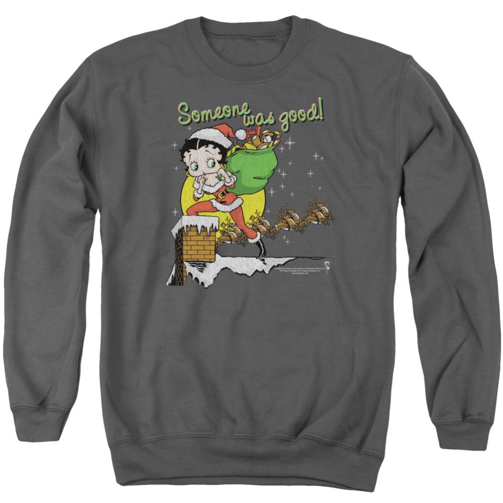 Betty Boop Chimney Men's Crewneck 50 50 Poly Long-Sleeve T-Shirt