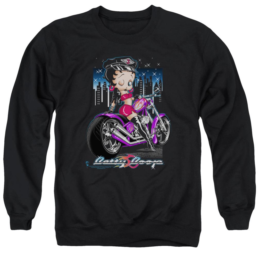 Betty Boop City Chopper Men's Crewneck 50 50 Poly Long-Sleeve T-Shirt