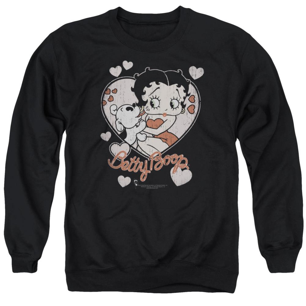 Betty Boop Classic Kiss Men's Crewneck 50 50 Poly Long-Sleeve T-Shirt