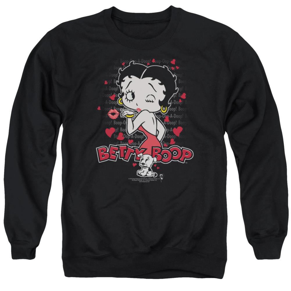 Betty Boop Classic Kiss Men's Crewneck 50 50 Poly Long-Sleeve T-Shirt