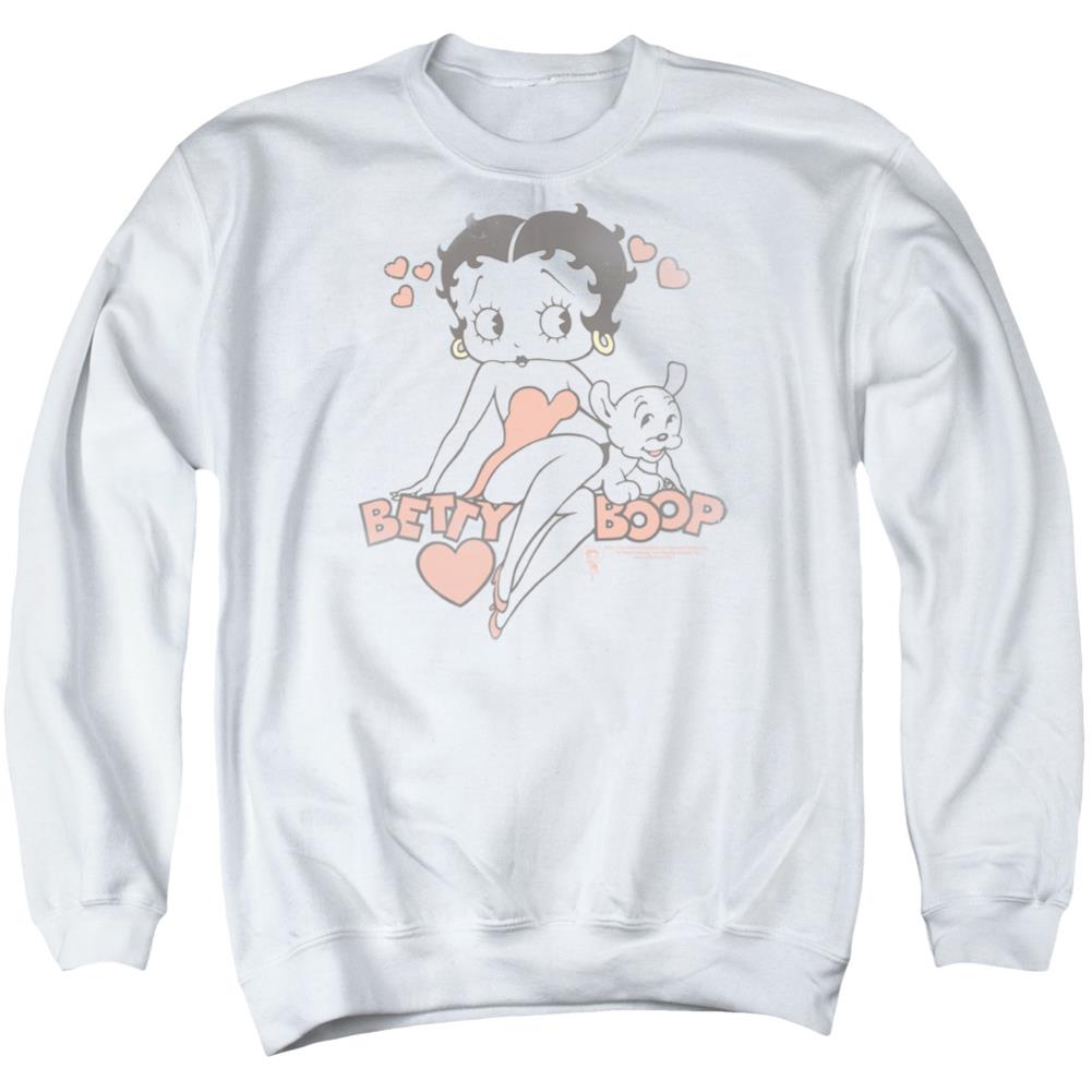 Betty Boop Classic With Pup Men's Crewneck 50 50 Poly Long-Sleeve T-Shirt