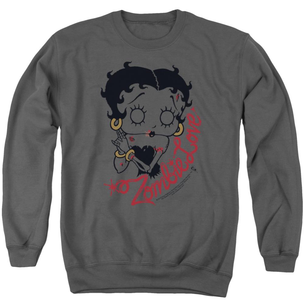 Betty Boop Classic Zombie Men's Crewneck 50 50 Poly Long-Sleeve T-Shirt