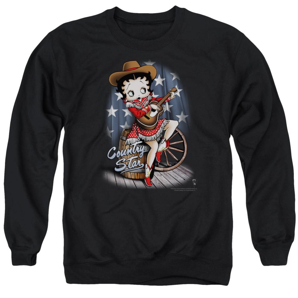 Betty Boop Country Star Men's Crewneck 50 50 Poly Long-Sleeve T-Shirt