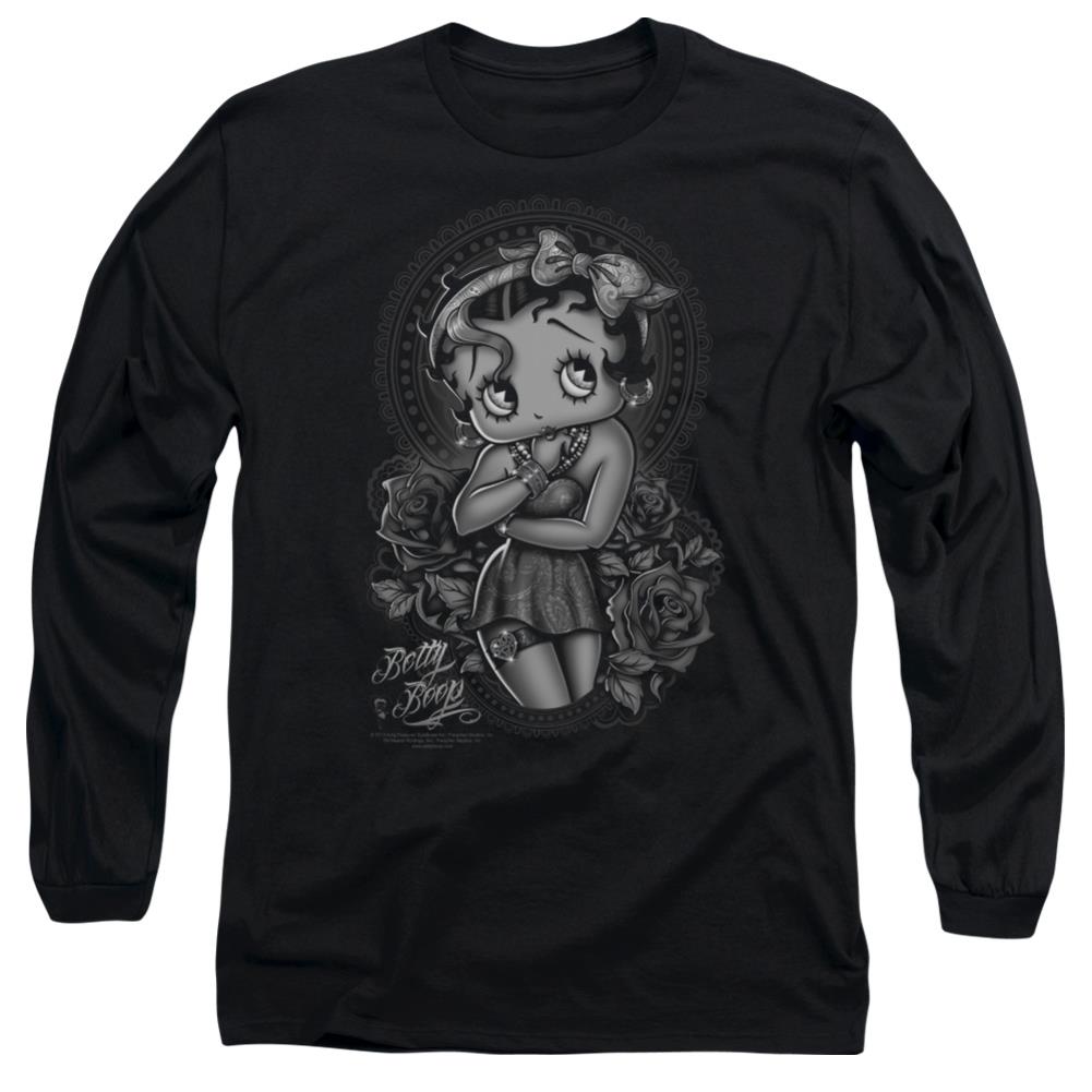 Betty Boop Fashion Roses Men's 18/1 Cotton Long-Sleeve T-Shirt