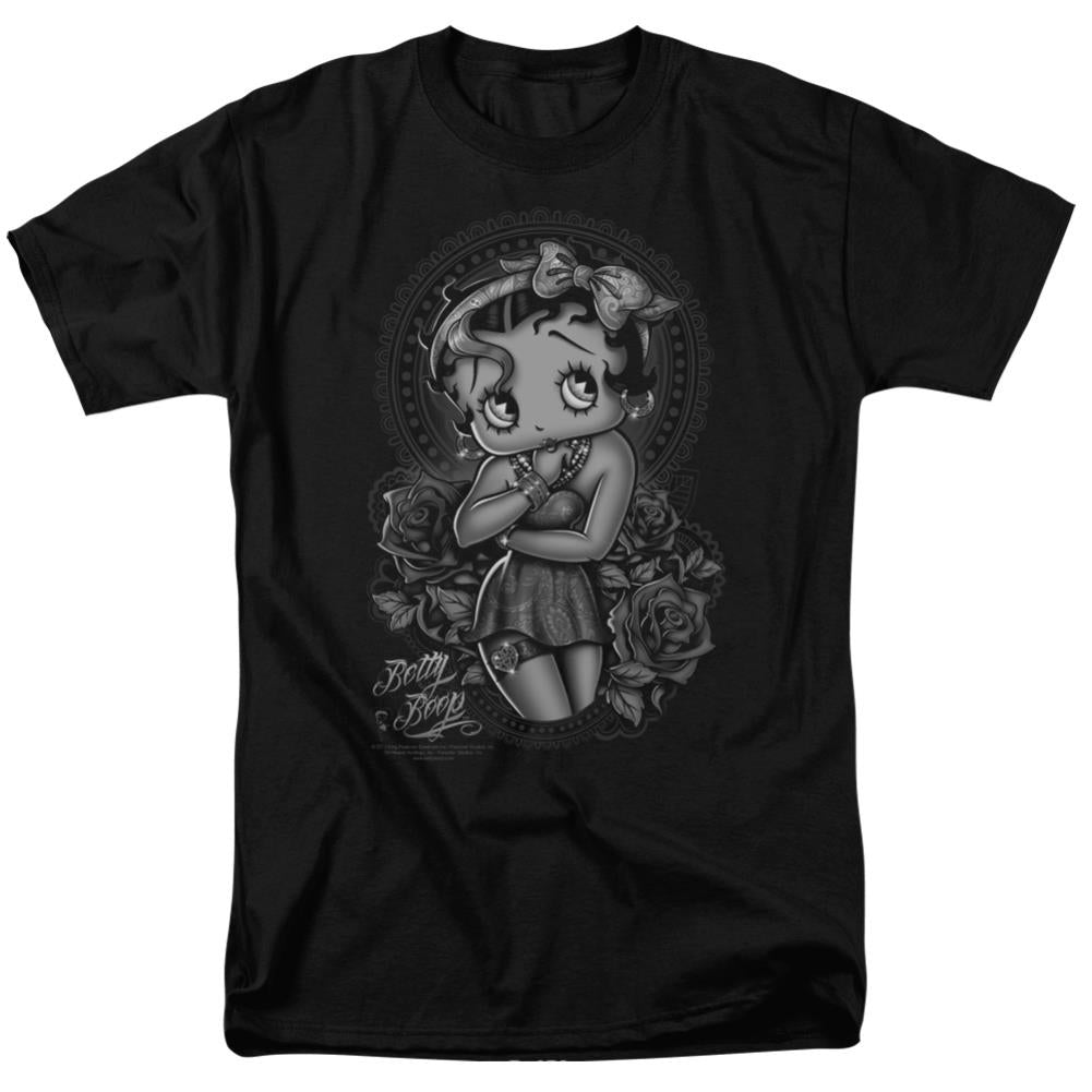 Betty Boop Fashion Roses Men's 18/1 Cotton Short-Sleeve T-Shirt