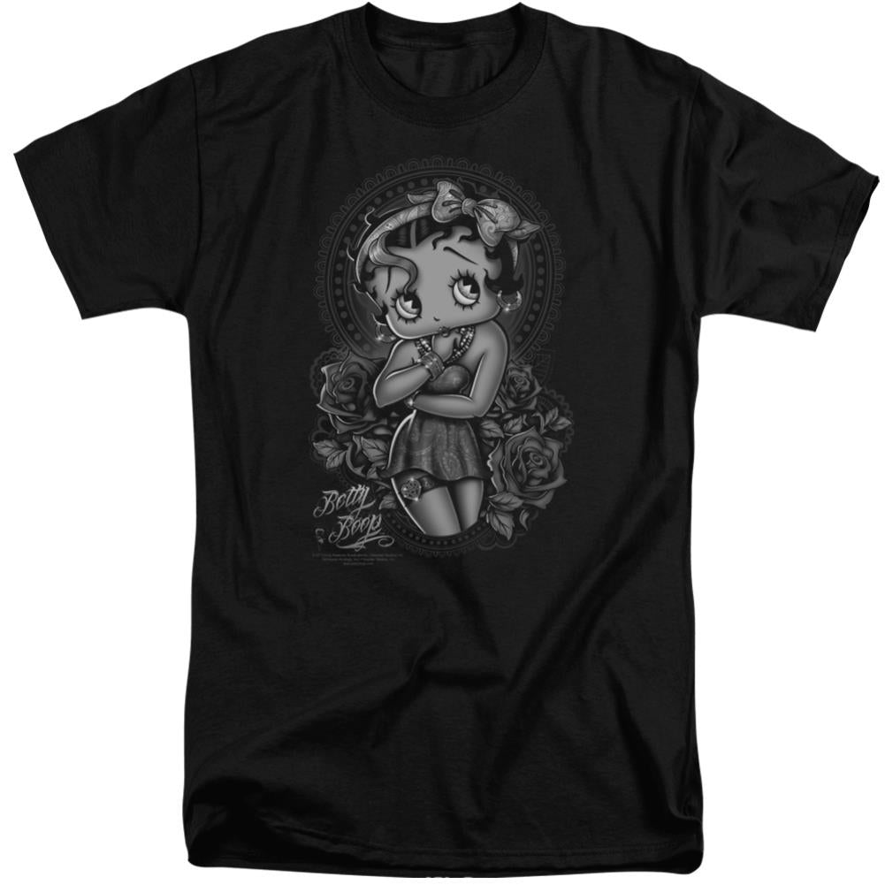 Betty Boop Fashion Roses Men's 18/1 Tall Cotton Short-Sleeve T-Shirt