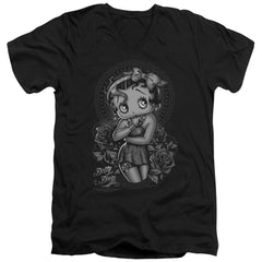 Betty Boop Fashion Roses Men's 30/1 Cotton Slim V-Neck T-Shirt