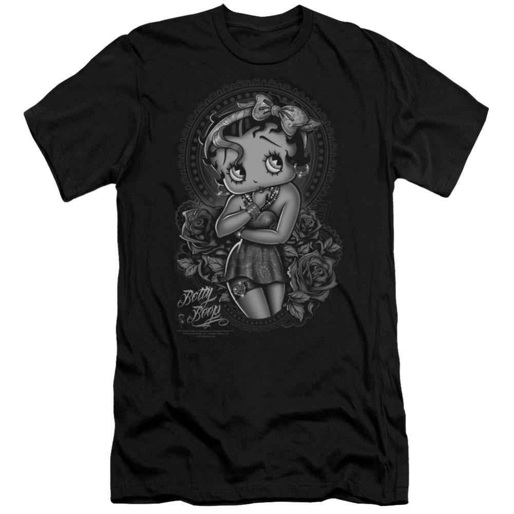 Betty Boop Fashion Roses Men's Ultra-Soft 30/1 Cotton Slim Short-Sleeve T-Shirt
