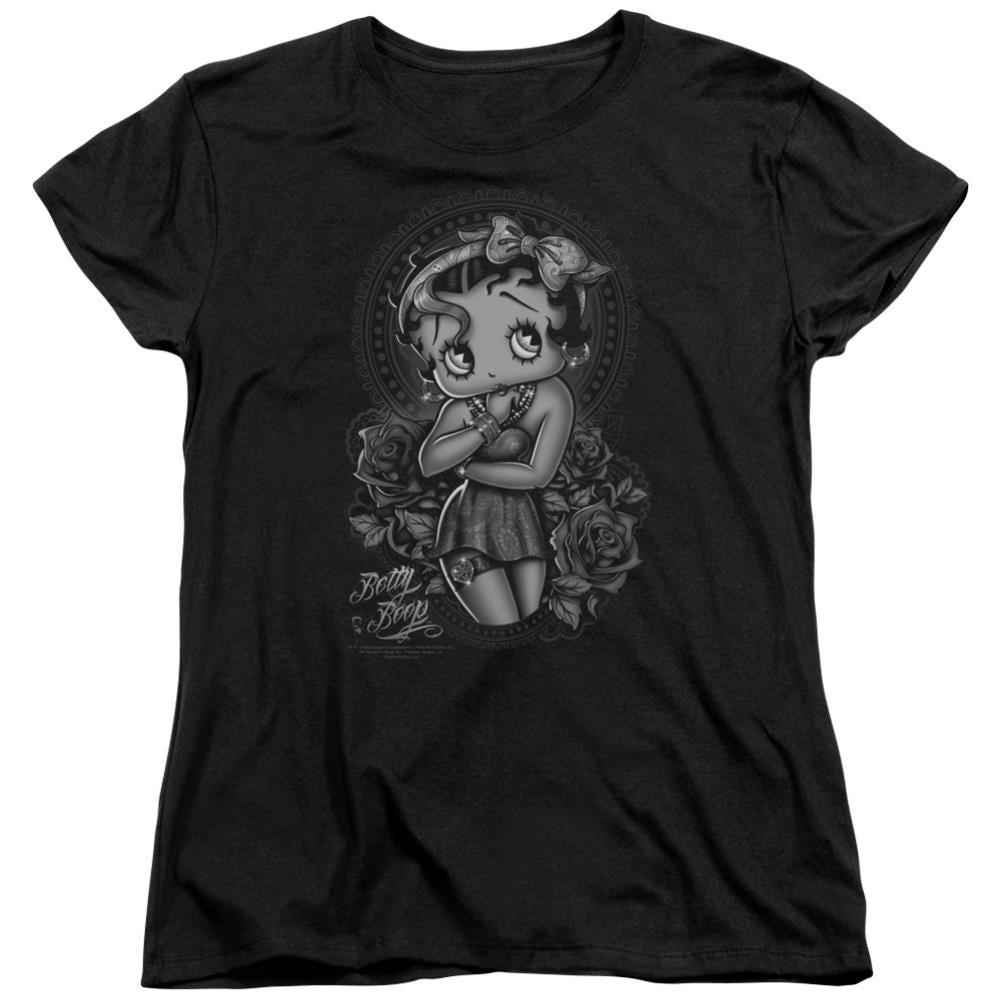Betty Boop Fashion Roses Women's 18/1 Cotton Short-Sleeve T-Shirt