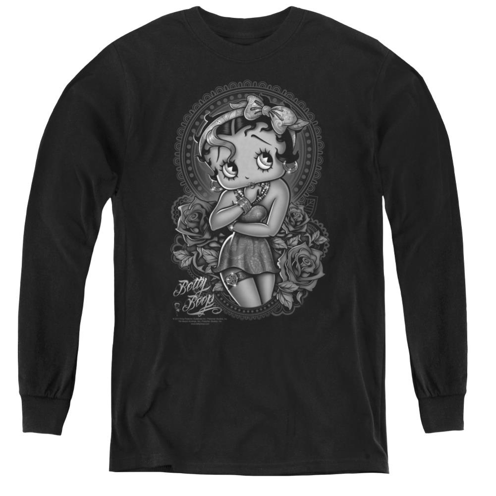 Betty Boop Fashion Roses Youth Long-Sleeve T-Shirt