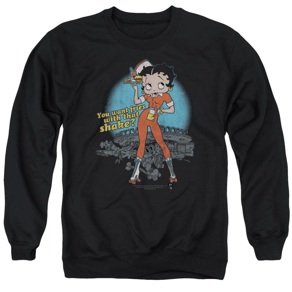 Betty Boop Fries With That Men's Crewneck 50 50 Poly Long-Sleeve T-Shirt