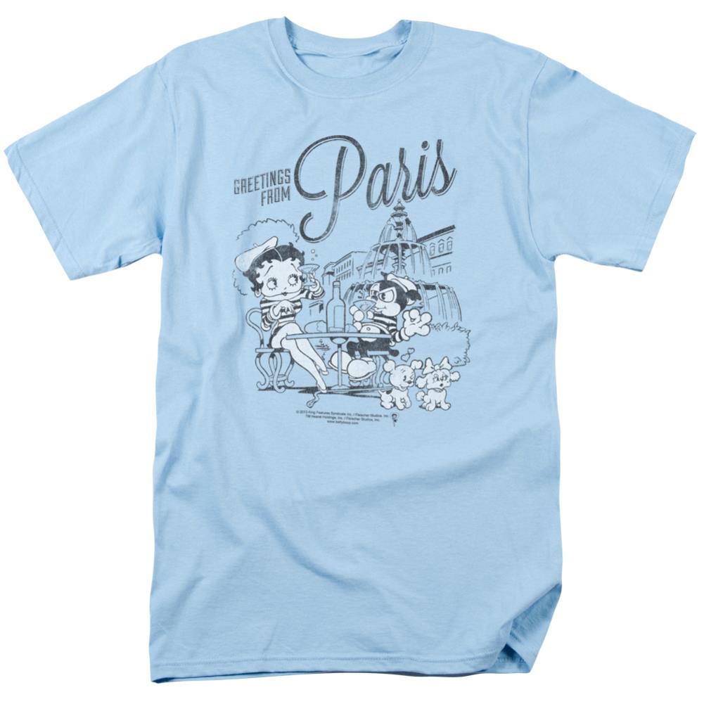 Betty Boop Greetings From Paris Men's 18/1 Cotton Short-Sleeve T-Shirt