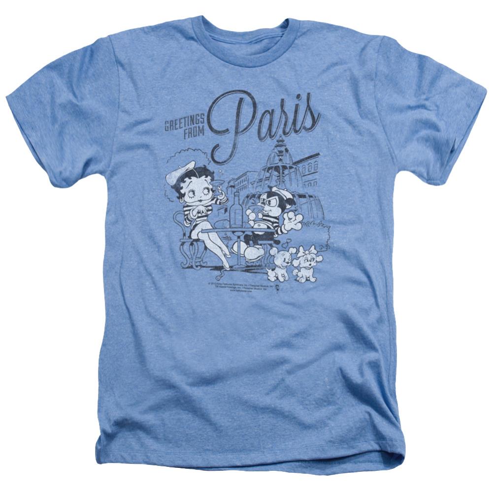 Betty Boop Greetings From Paris Men's 30/1 Heather 60 40 Poly Short-Sleeve T-Shirt