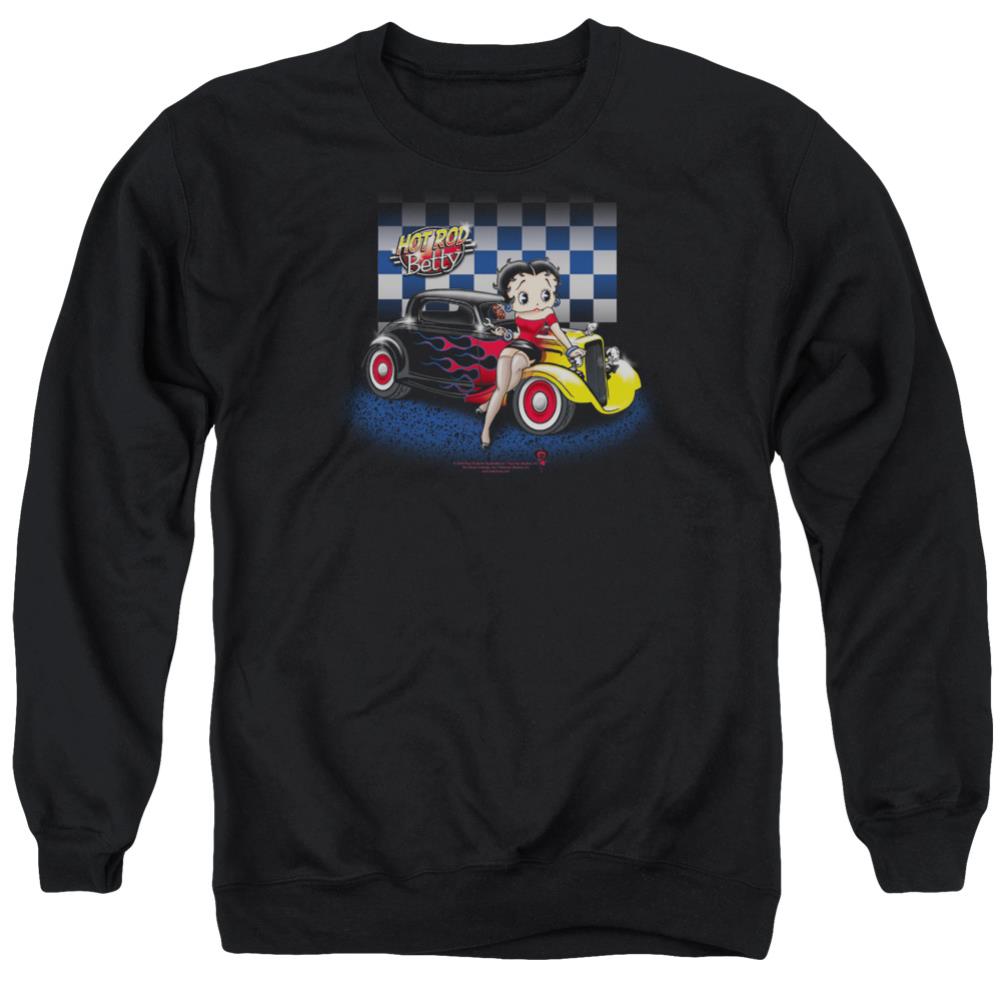 Betty Boop Hot Rod Boop Men's Crewneck 50 50 Poly Long-Sleeve T-Shirt