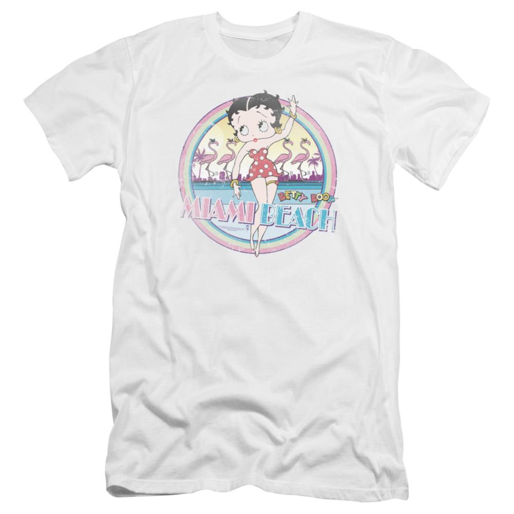 Betty Boop Miami Beach Men's Ultra-Soft 30/1 Cotton Slim Short-Sleeve T-Shirt