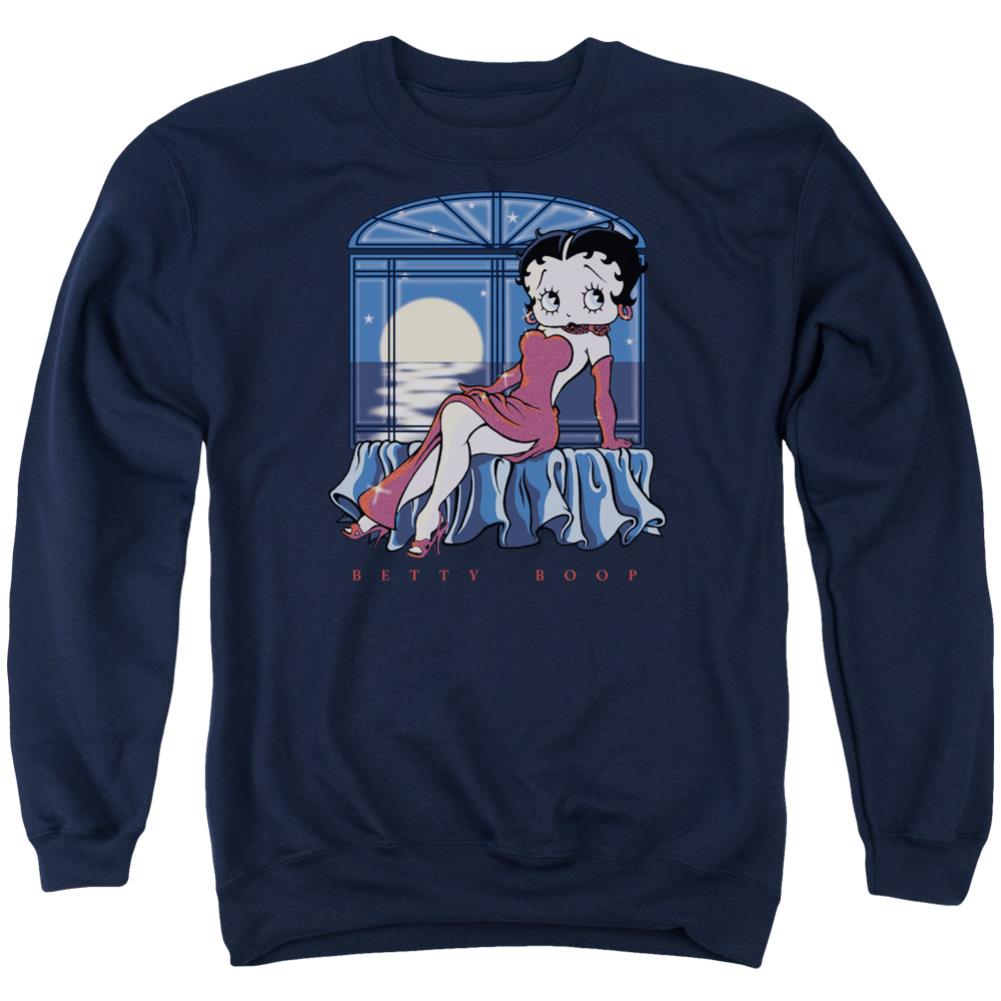 Betty Boop Moonlight Men's Crewneck 50 50 Poly Long-Sleeve T-Shirt
