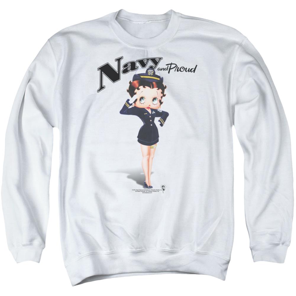 Betty Boop Navy Boop Men's Crewneck 50 50 Poly Long-Sleeve T-Shirt