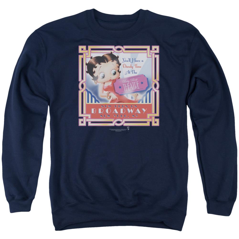 Betty Boop On Broadway Men's Crewneck 50 50 Poly Long-Sleeve T-Shirt