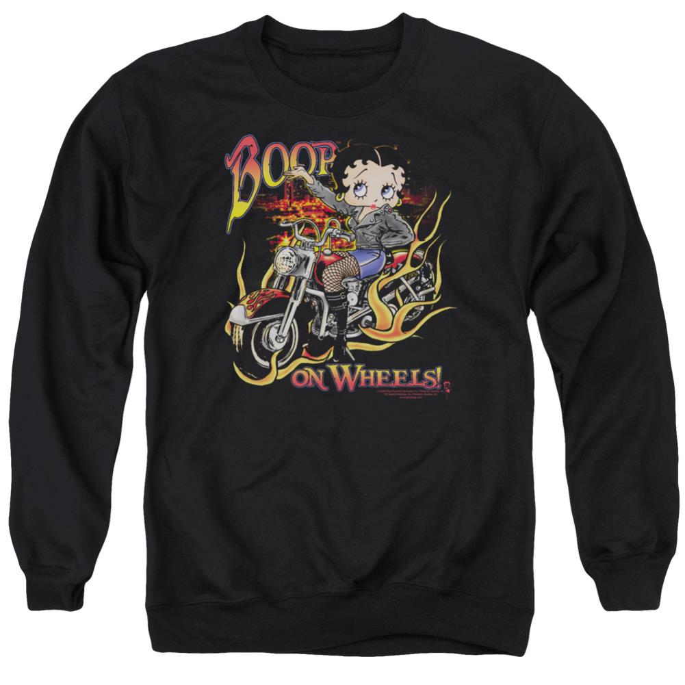 Betty Boop On Wheels Men's Crewneck 50 50 Poly Long-Sleeve T-Shirt