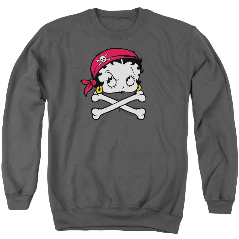 Betty Boop Pirate Men's Crewneck 50 50 Poly Long-Sleeve T-Shirt