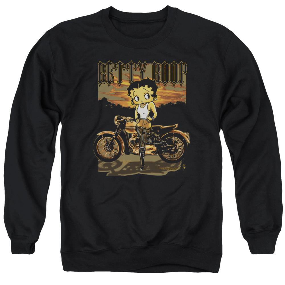 Betty Boop Rebel Rider Men's Crewneck 50 50 Poly Long-Sleeve T-Shirt