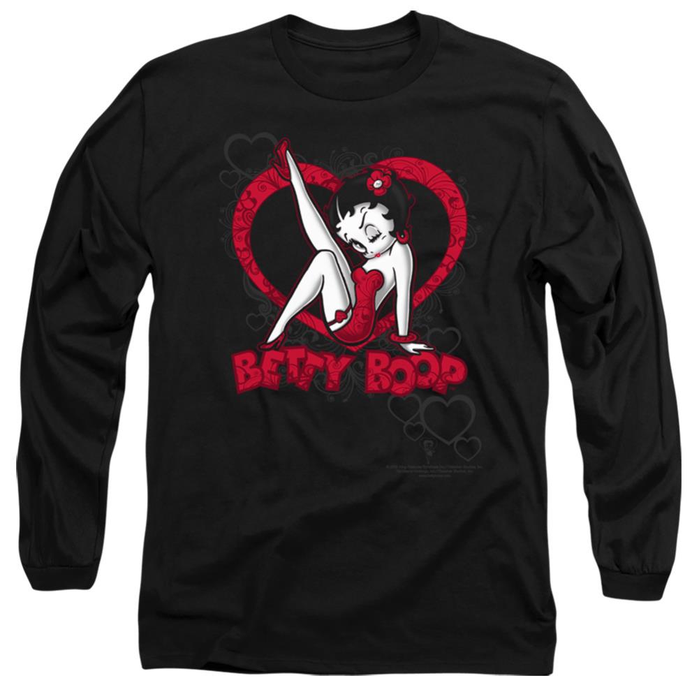 Betty Boop Scrolling Hearts Men's 18/1 Cotton Long-Sleeve T-Shirt