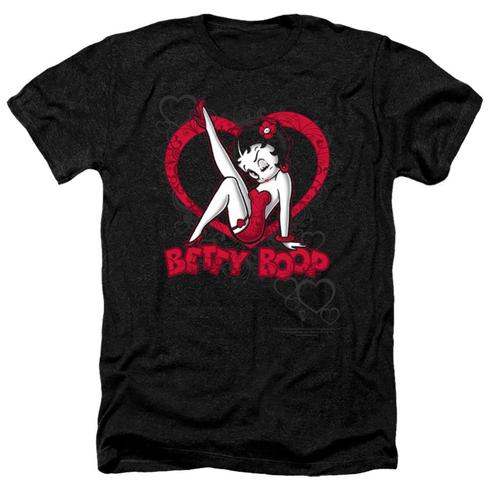 Betty Boop Scrolling Hearts Men's 30/1 Heather 60 40 Poly Short-Sleeve T-Shirt