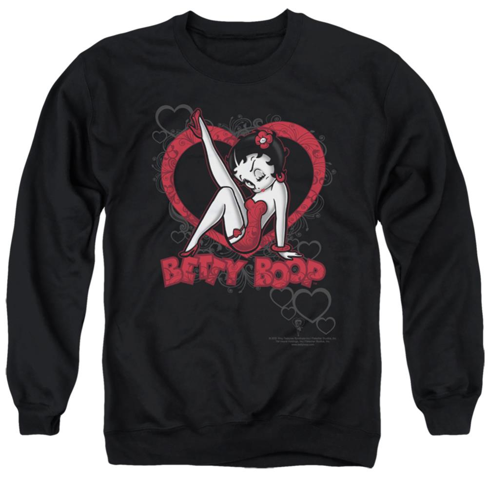 Betty Boop Scrolling Hearts Men's Crewneck 50 50 Poly Long-Sleeve T-Shirt