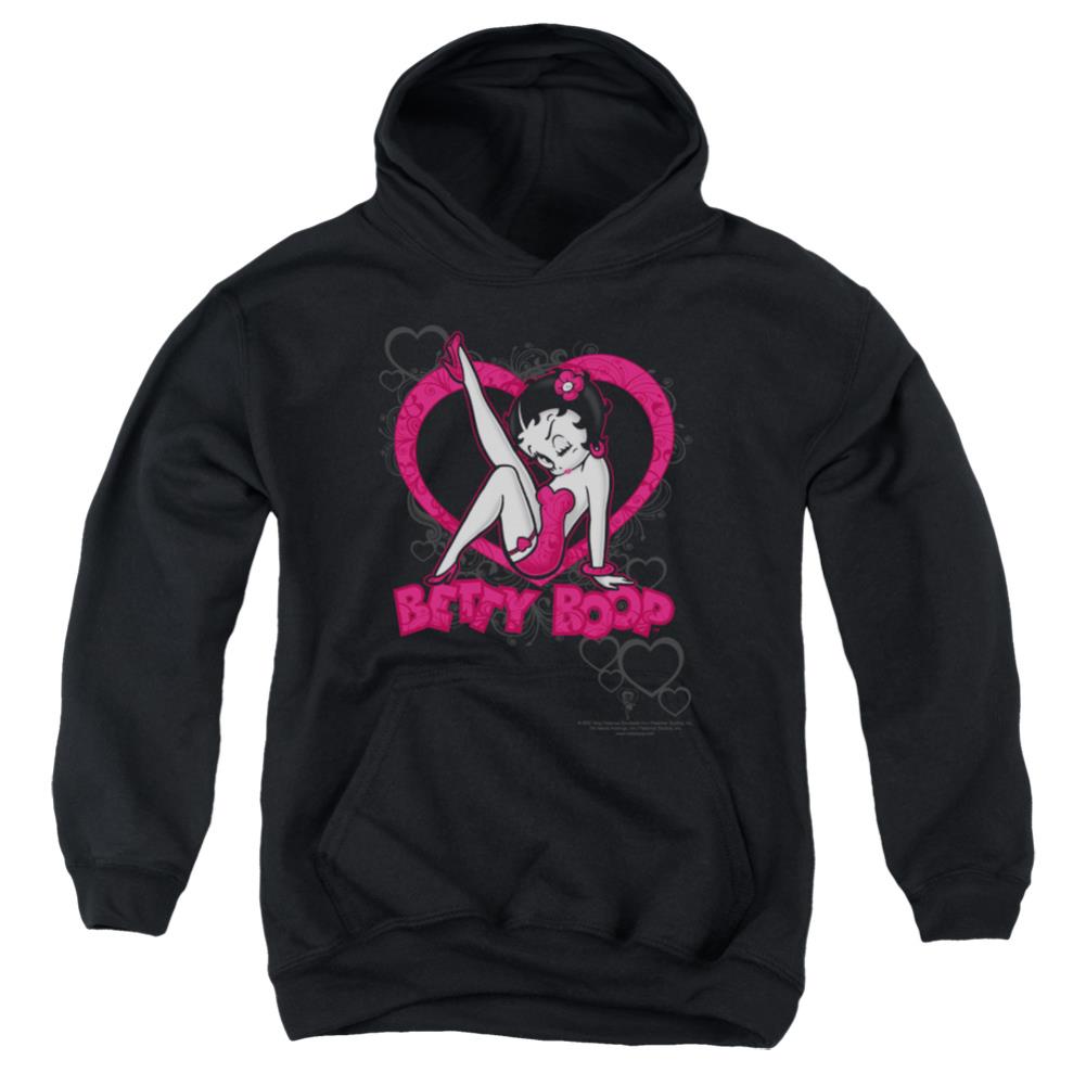 Betty Boop Scrolling Hearts Youth Cotton Poly Pull-Over Hoodie