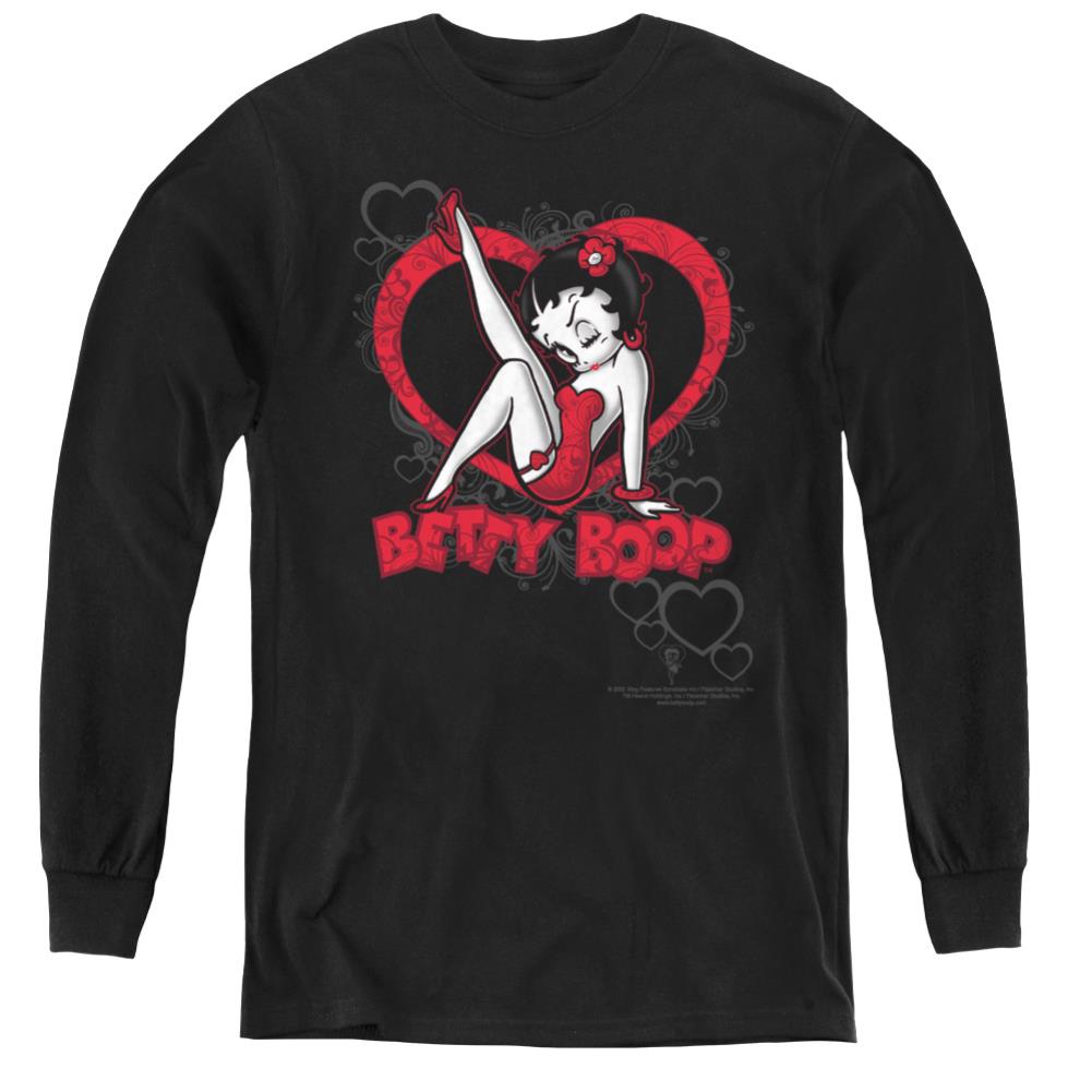 Betty Boop Scrolling Hearts Youth Long-Sleeve T-Shirt