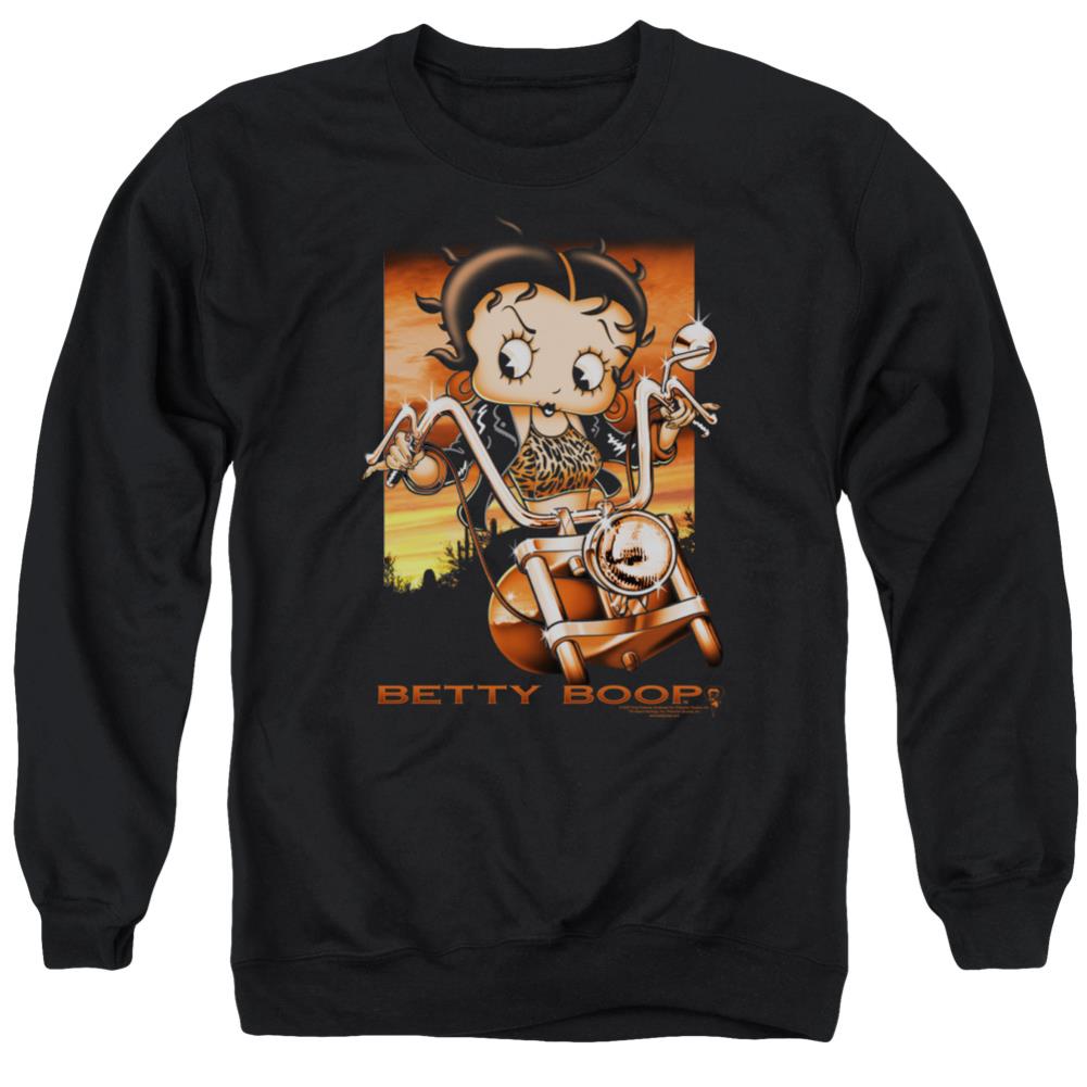 Betty Boop Sunset Rider Men's Crewneck 50 50 Poly Long-Sleeve T-Shirt