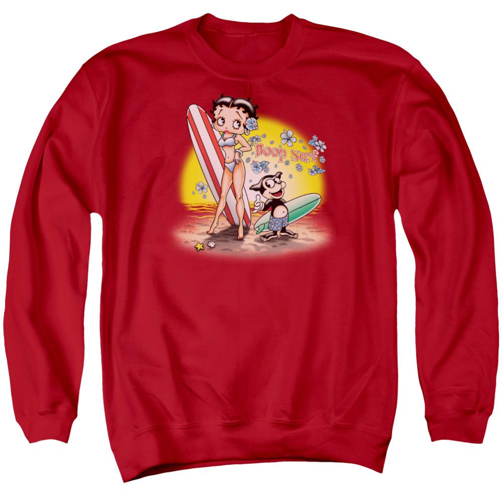 Betty Boop Surf Men's Crewneck 50 50 Poly Long-Sleeve T-Shirt