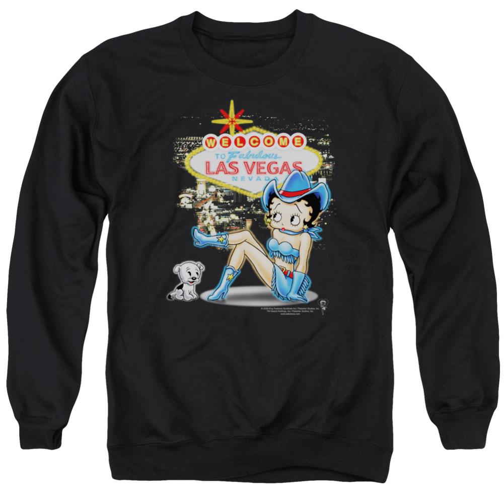 Betty Boop Welcome Las Vegas Men's Crewneck 50 50 Poly Long-Sleeve T-Shirt