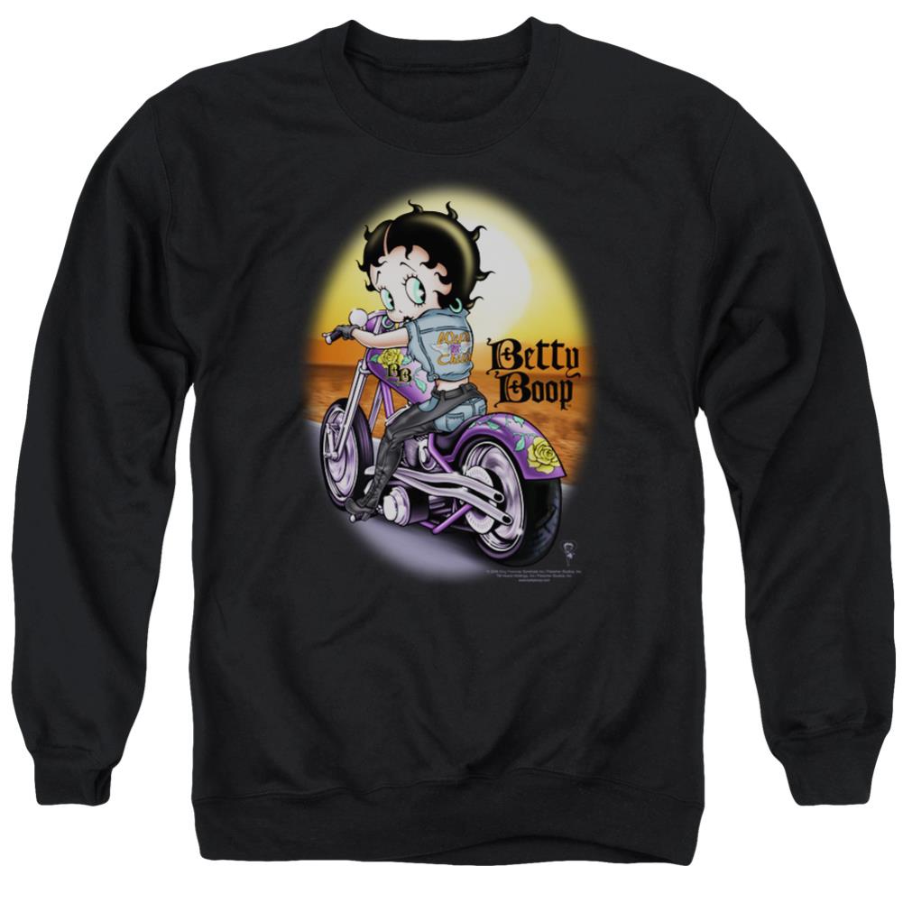 Betty Boop Wild Biker Men's Crewneck 50 50 Poly Long-Sleeve T-Shirt