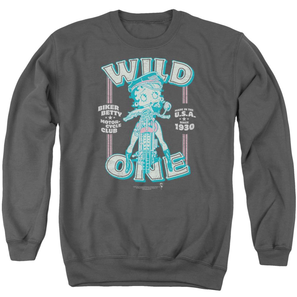 Betty Boop Wild One Men's Crewneck 50 50 Poly Long-Sleeve T-Shirt