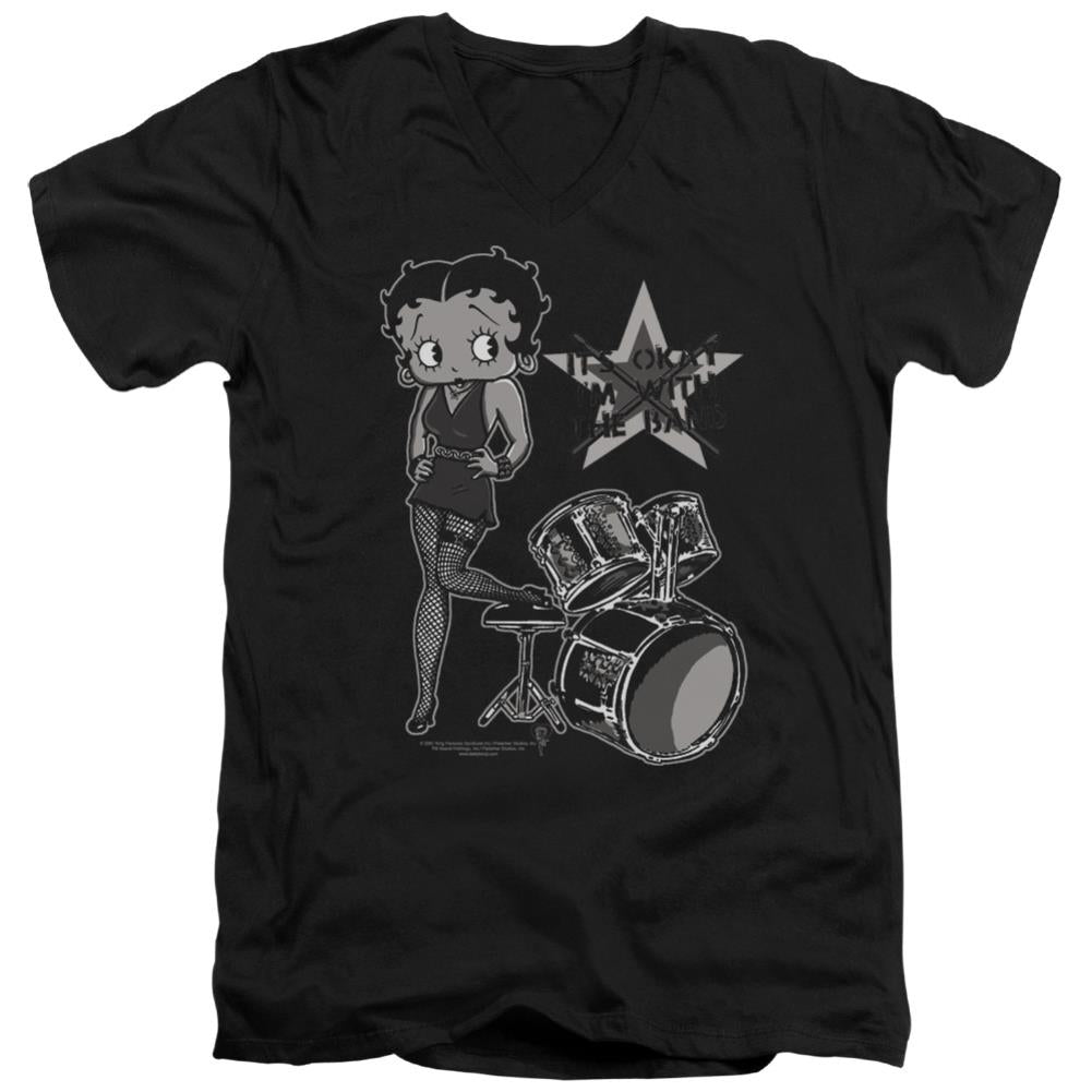 Betty Boop With The Band Men's 30/1 Cotton Slim V-Neck T-Shirt