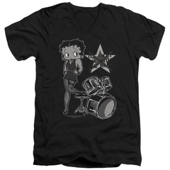 Betty Boop With The Band Men's 30/1 Cotton Slim V-Neck T-Shirt