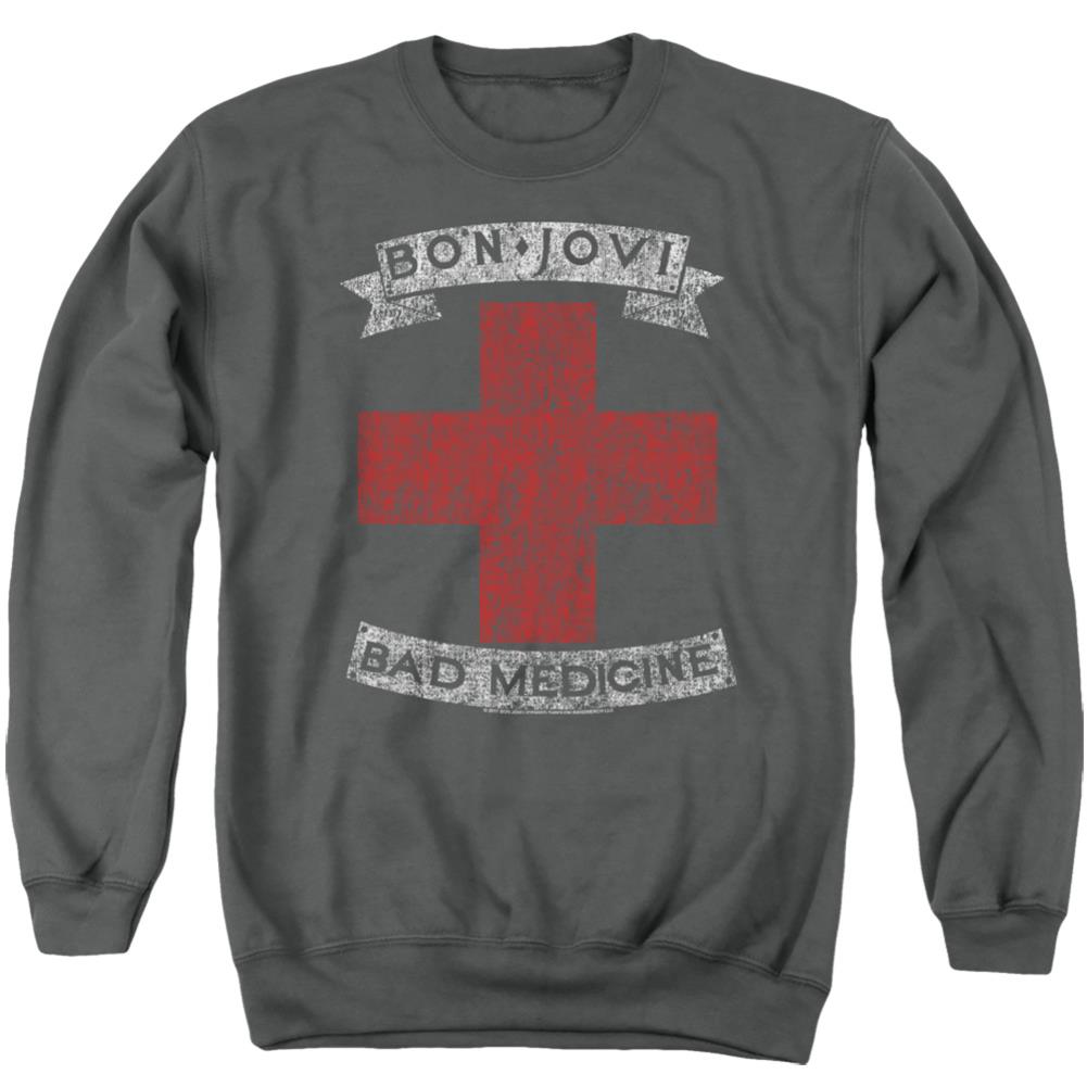 Bon Jovi Bad Medicine Men's Crewneck 50 50 Poly Long-Sleeve T-Shirt