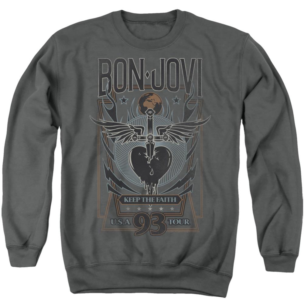 Bon Jovi Keep The Faith Men's Crewneck 50 50 Poly Long-Sleeve T-Shirt