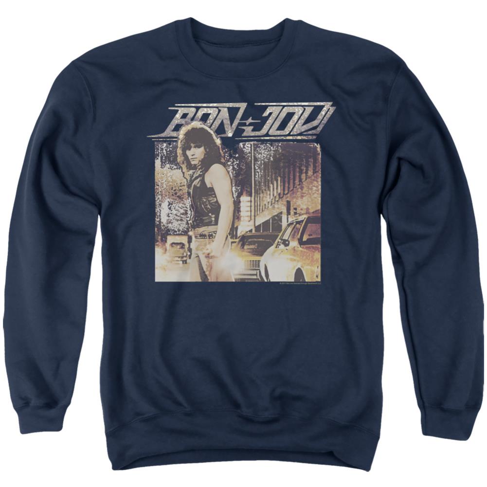 Bon Jovi Runaway Jon Men's Crewneck 50 50 Poly Long-Sleeve T-Shirt