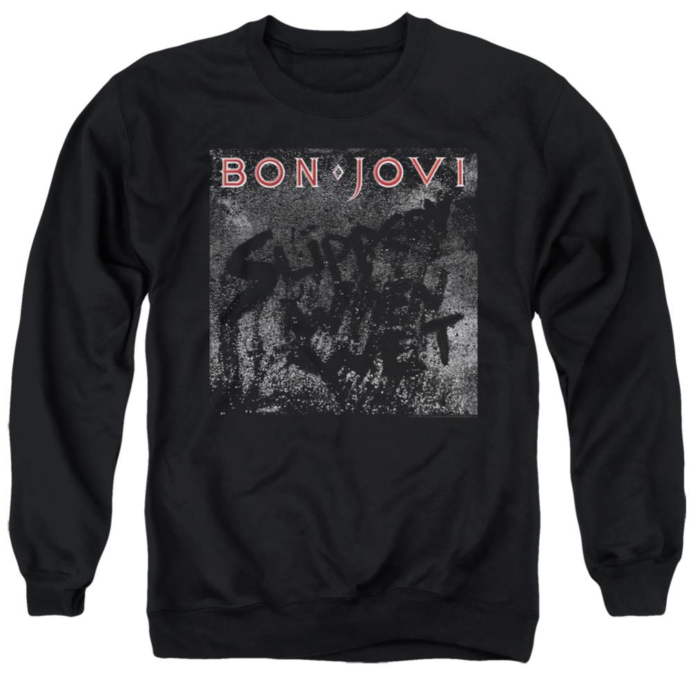 Bon Jovi Slippery Cover Men's Crewneck 50 50 Poly Long-Sleeve T-Shirt