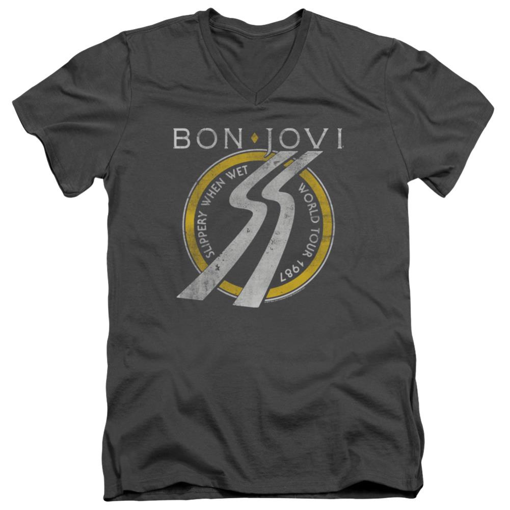 Bon Jovi Slippery When Wet World Tour Men's 30/1 Cotton Slim V-Neck T-Shirt