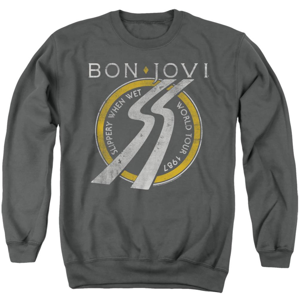 Bon Jovi Slippery When Wet World Tour Men's Crewneck 50 50 Poly Long-Sleeve T-Shirt