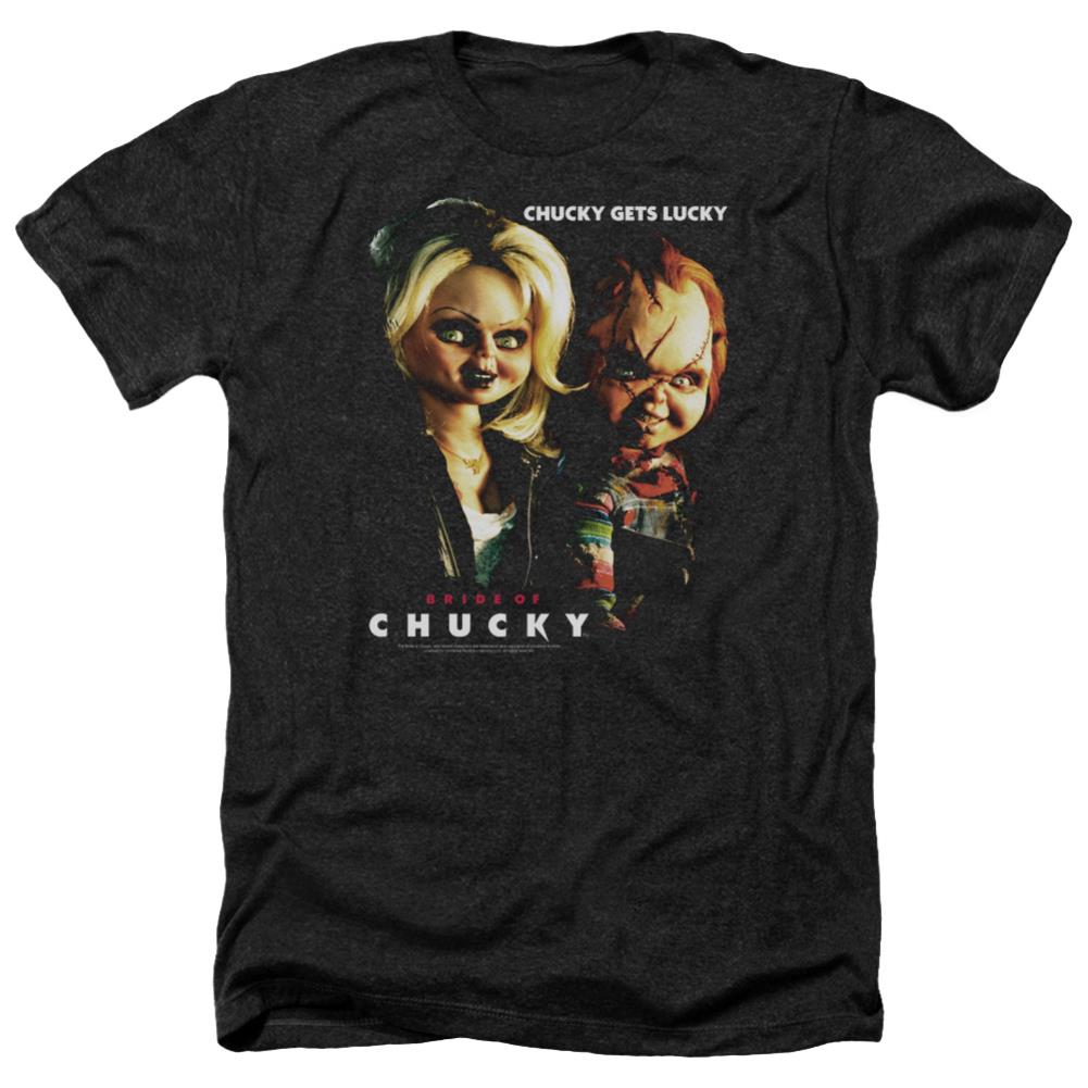 Bride Of Chucky Chucky Gets Lucky Men's 30/1 Heather 60 40 Poly Short-Sleeve T-Shirt